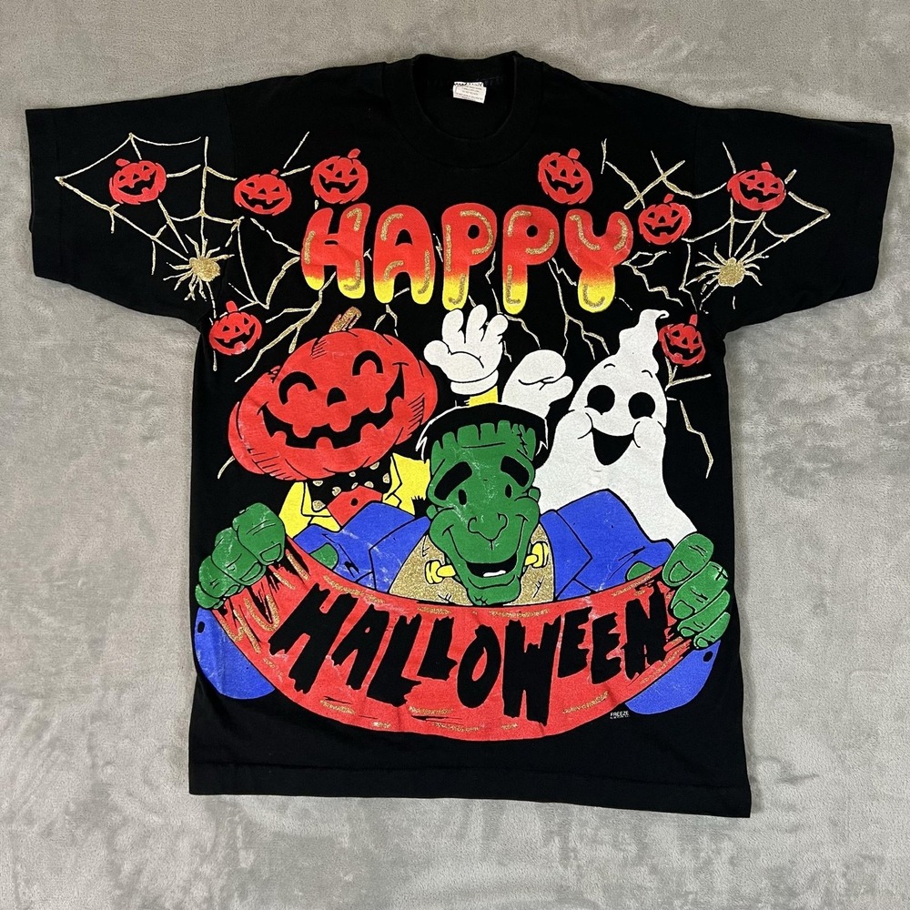 Vintage Freeze Happy Halloween Shirt Mens Large Black Monster Graphic 1996